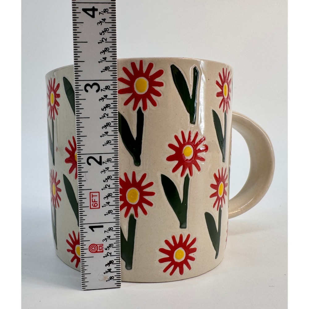Hazel Mazel Red Daisy Stoneware Mug and Saucer Set Wax Relief Floral HM0172A NWT - Picture 11 of 13